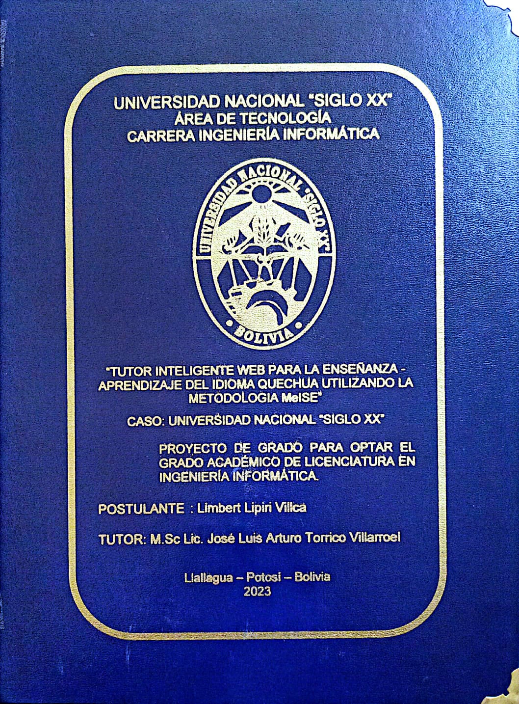 Portada “TUTOR INTELIGENTE WEB PARA LA ENSEÑANZA-APRENDIZAJE DEL IDIOMA QUECHUA UTILIZANDO LA METODOLOGÍA MEISE”